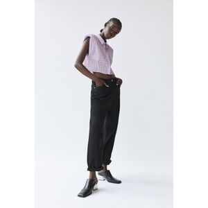 Zara Crop Top Seersucker Shoulder Pad Muscle Button Up Plaid